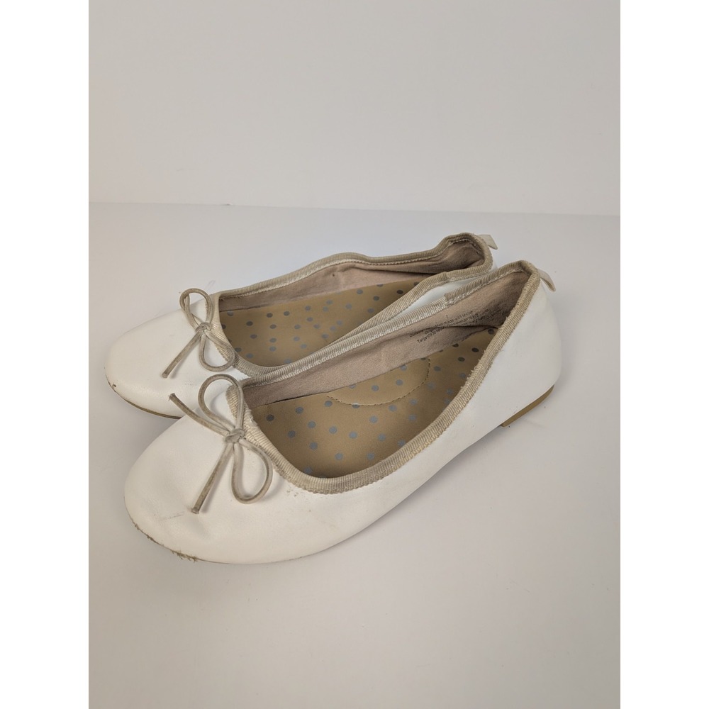 Cat & Jack Girls White Ballet Flats Bow Accent Slip On Dress Shoes Size 1